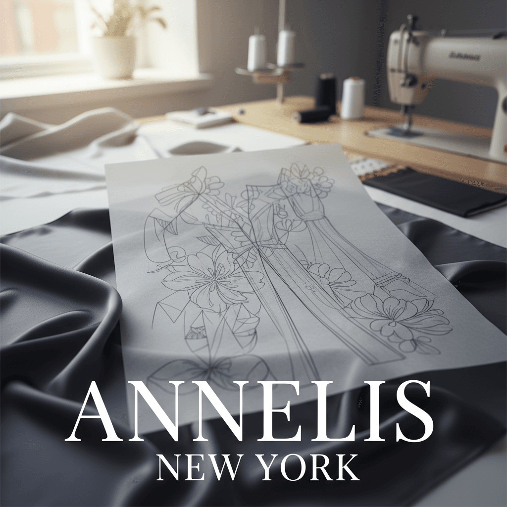 Hand-drawn pattern sketch on tracing paper over charcoal gray silk